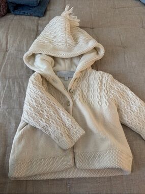 Tartine et Chocolat Cream Knit Hooded Cardigan Jacket